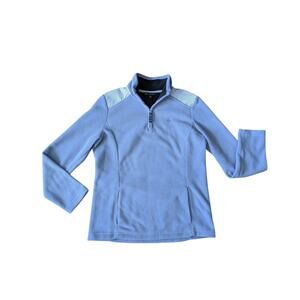 Brooks Brothers 1/4 Zip Fleece Pullover Womens M Blue Gingham Preppy Old Money